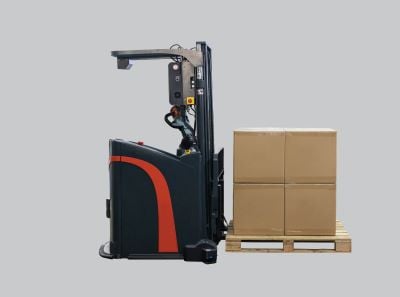 Forklift with products on forks