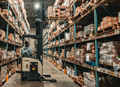 Forklift in warehouse